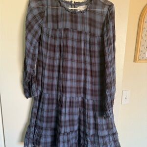 Velvet Blue and White Casual Sundress with Bishop Sleeves